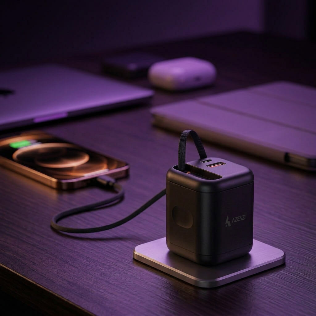 Azenzi Plugd with its built-in retractable USB-C cable extended